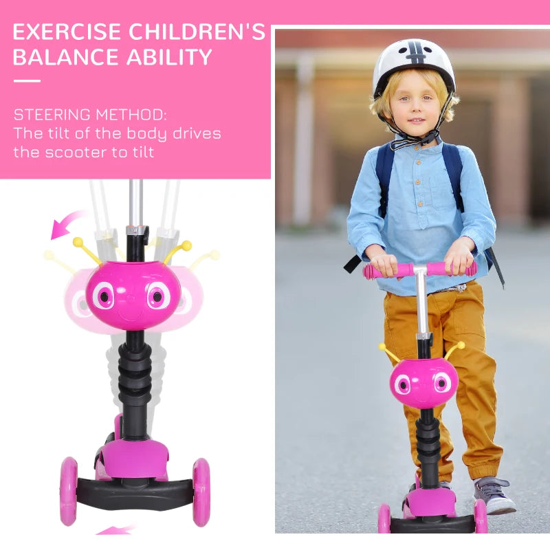 5-in-1 Baby Kick Push Scooter LED Flashing Wheels Adjustable Toddlers, Age 1-8