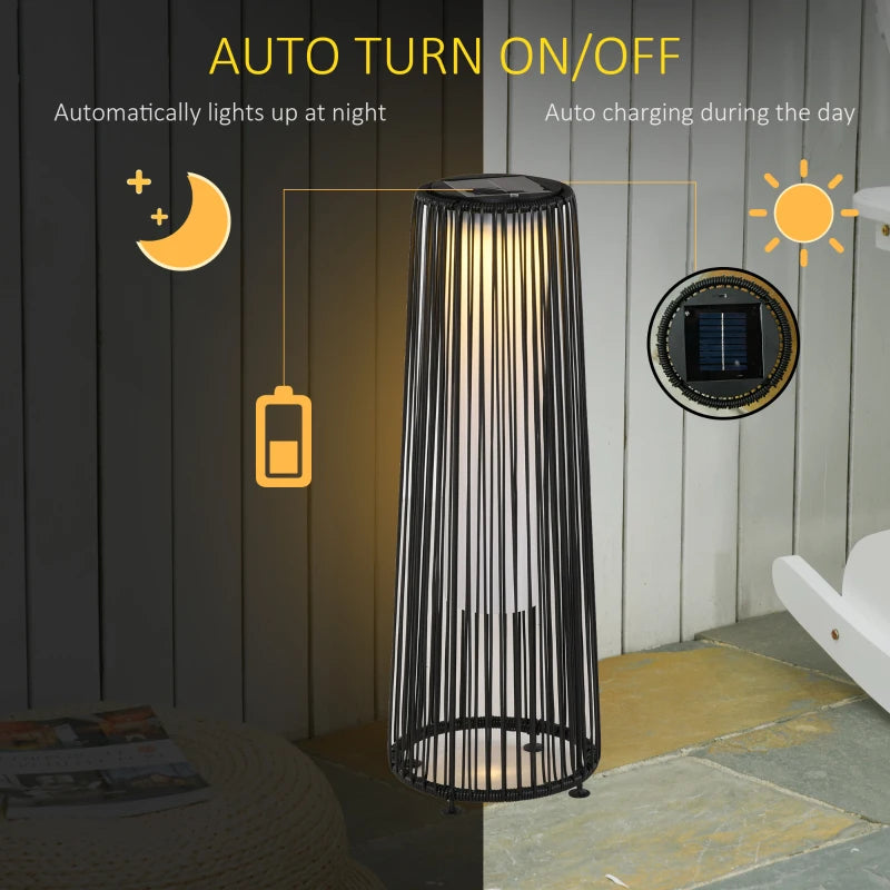 Outsunny Patio Garden Solar Powered Lights Wicker Lantern Auto On/Off, 21.5x61cm