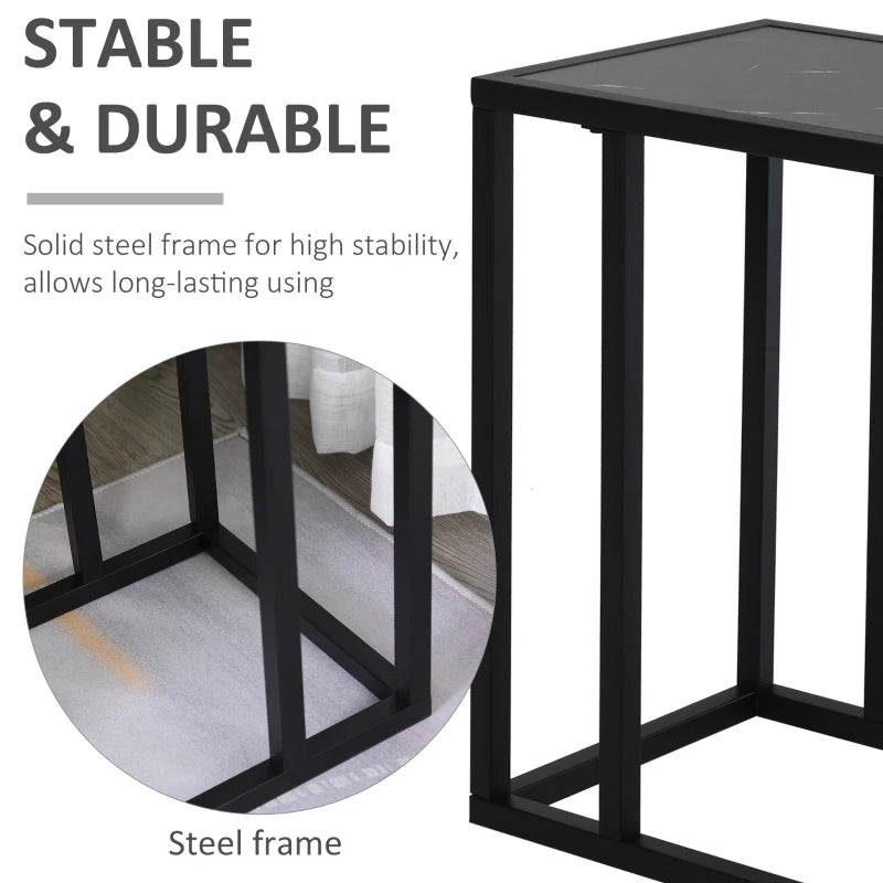 New C-Shape Side Table Marble-Effect Top Metal Frame Space-Saving Furniture