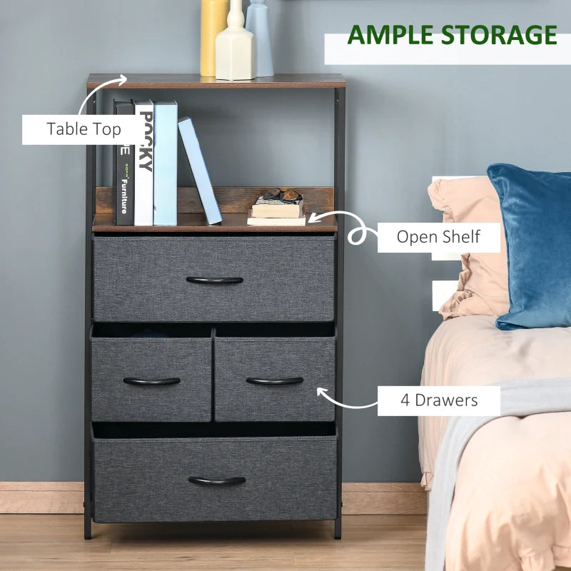 HOMCOM 4 Drawer Storage Chest Unit Home Cabinet w/ Shelves Home Furniture, Black