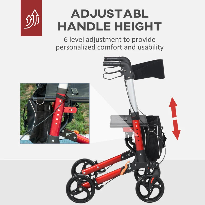 HOMCOM Adjustable Folding Rollator Walker w/ Seat Storage Pocket for Seniors