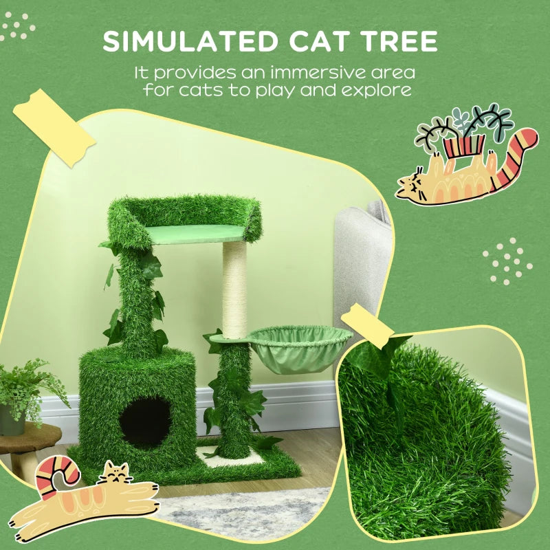 PawHut Cat Tree for Indoor Cats w/ Green Leaves, Scratching Posts 77Hx60Wx40D cm