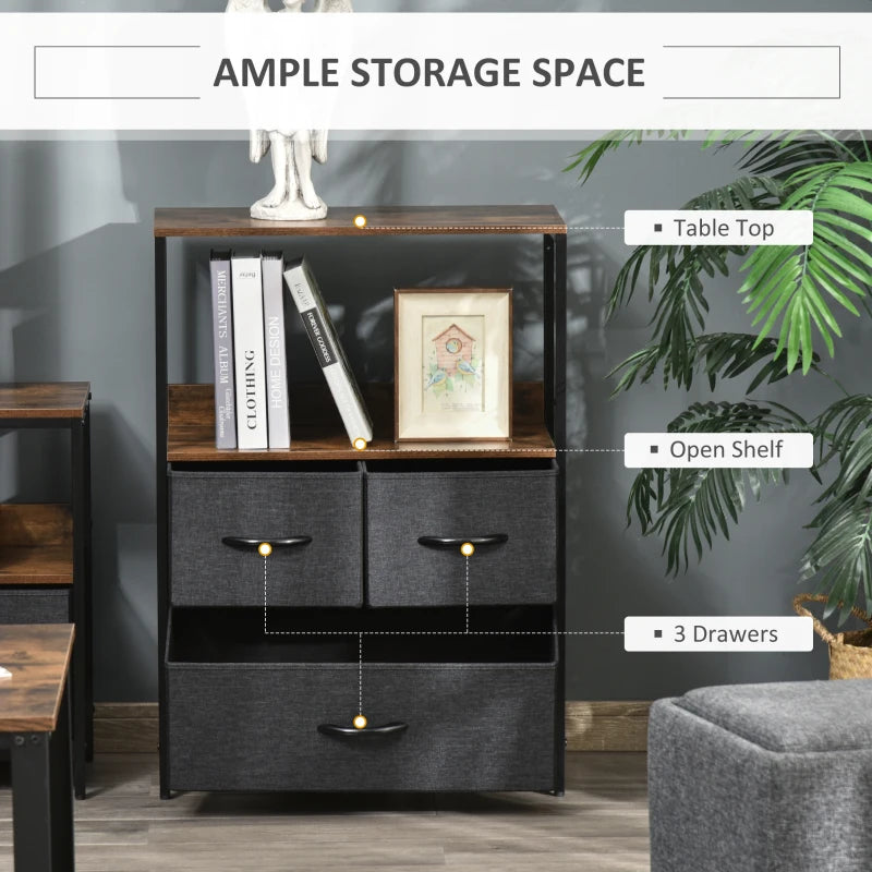 HOMCOM 3 Drawer Storage Chest Unit Home Cabinet w/ Shelves Home Furniture, Black