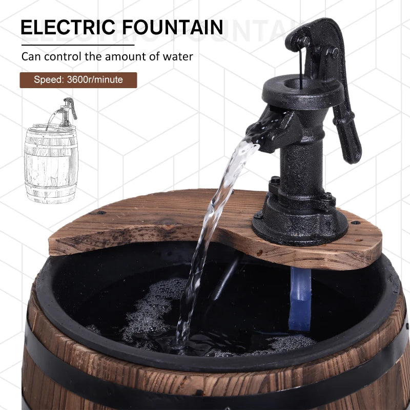 Outsunny Wood Barrel Fountain Retro Water Pump Feature Flower Planter, 3600 RPM