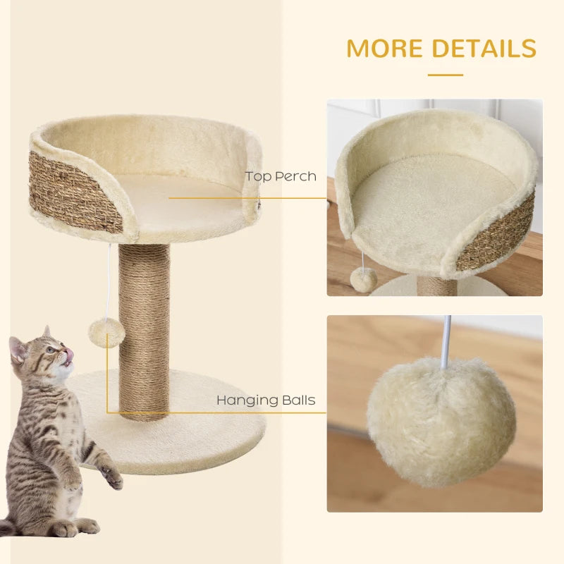 Cat Tree Tower Activity Center Climbing Stand w/Scratching Posts, Beige Pawhut