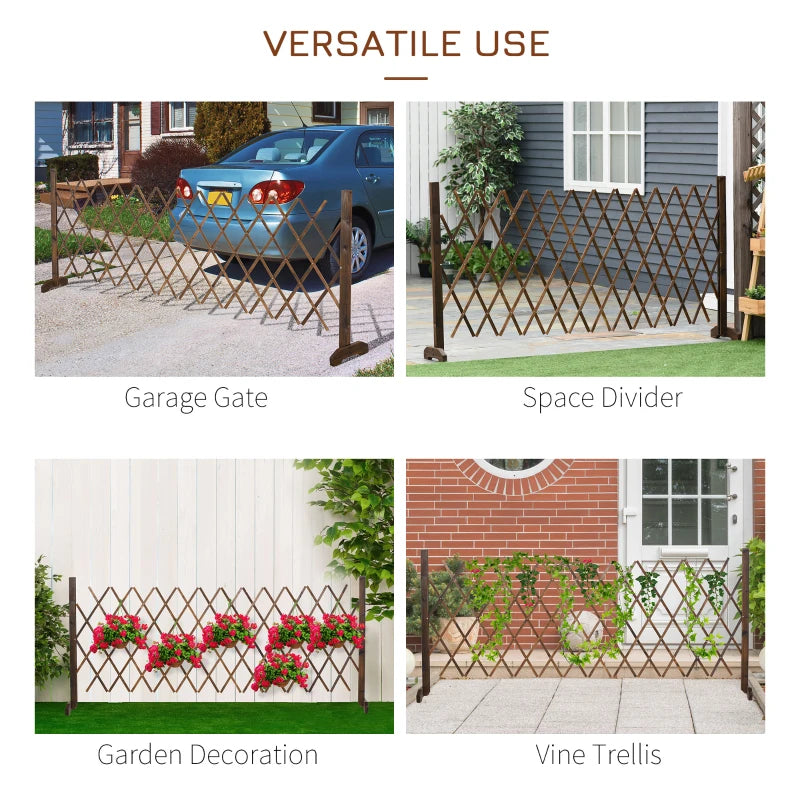 Outsunny Versatile Wooden Movable Fence Foldable Garden Screen Panel, Dark Brown