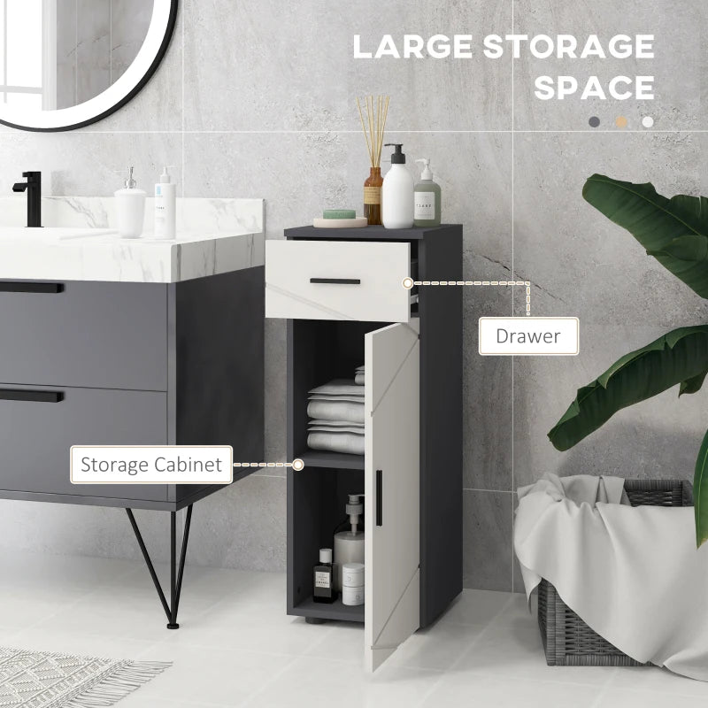 3-Level Bathroom Storage Cabinet with Two-Tier Bottom Cupboard , Grey, Kleankin