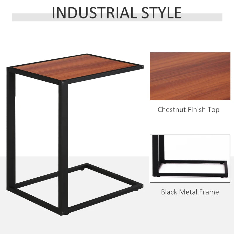 Homcom C-Shaped Sofa Side Table Wooden Modern Coffee w/ Black Metal Base-Walnut