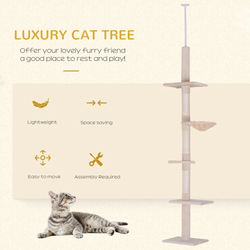 Pawhut 5 - Tier Floor to Ceiling Cat Tree Scratching Post Tower Activity Center