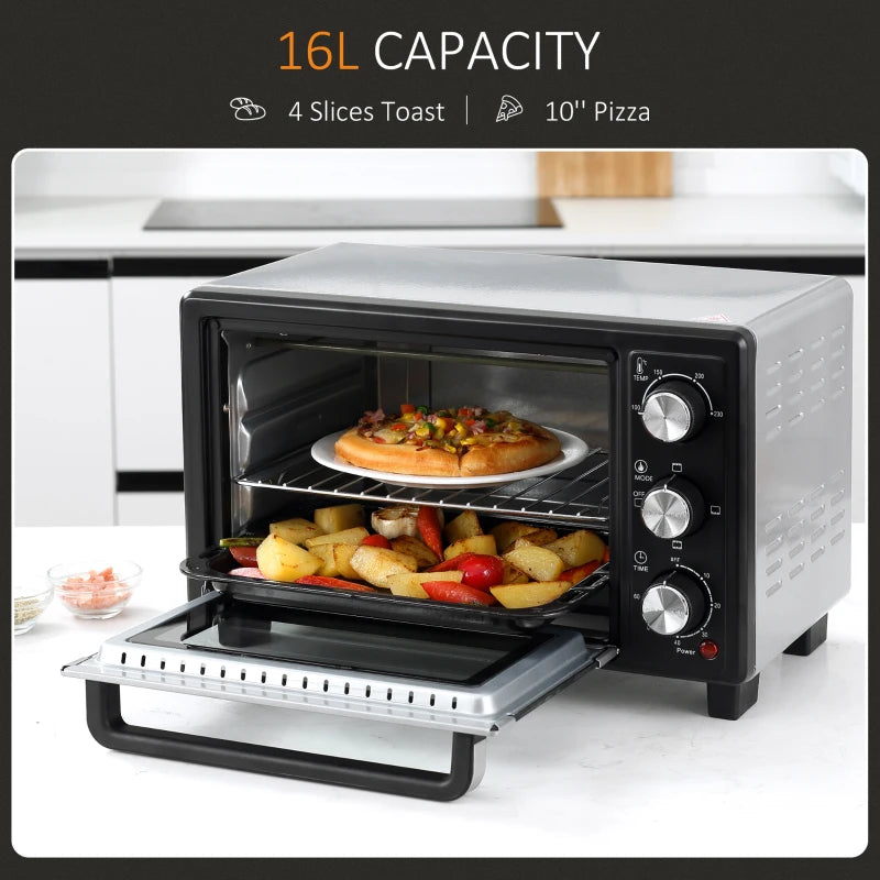Homcom Mini Convection Oven 16L Grill, Toaster Oven & Temperature Knobs 1400W