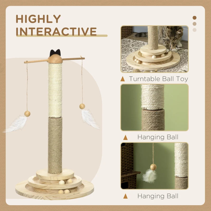 56cm Cat Tree w/ Turntable Toy Ball, Jute & Sisal Scratching Post Pawhut, 1 Pcs