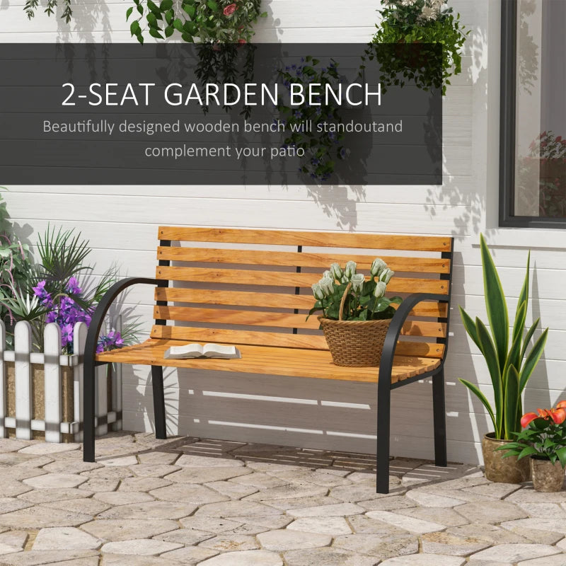 OutSunny 2 Person Garden Bench, 122Lx60Wx80Hcm | Steel Frame/Wood Backrest Chair