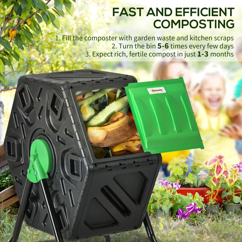Outsunny Portable 65L Garden Compost Bin,Barrel Rotating Composter w/ Steel Legs