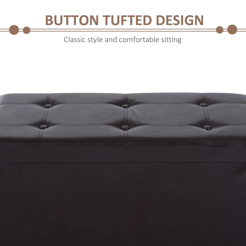 Folding Faux Leather Storage Cube Box Ottoman Bench Seat Brown 76Lx38Wx38H (cm)