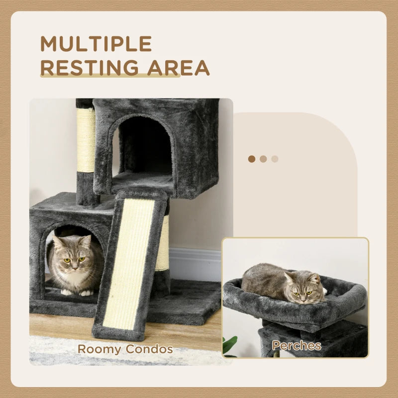 Pawhut Cat Rest & Play Multiactivity Tree w/ 2 House Perch Scratching Post Black