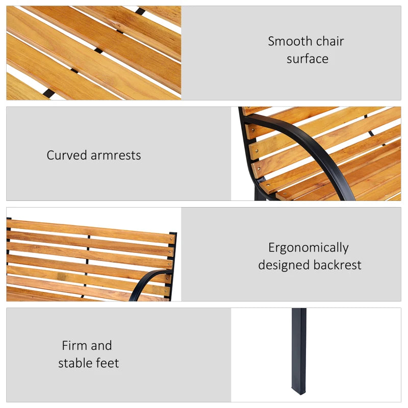 OutSunny 2 Person Garden Bench, 122Lx60Wx80Hcm | Steel Frame/Wood Backrest Chair