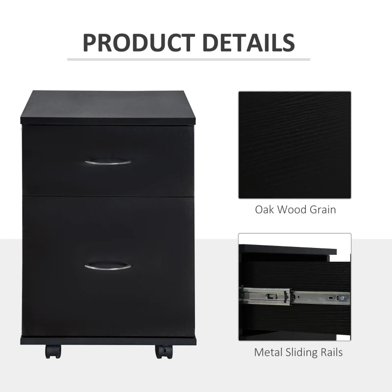 Homcom Pedestal 2-Drawer Office File Cabinet, Rolling  Wooden Storage Black 1 Pcs
