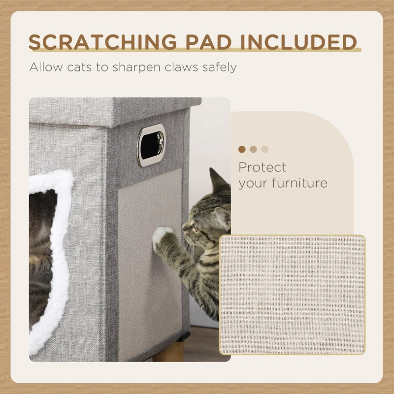 PawHut 2 in 1 Cat Bed Ottoman w/ Removable Cushion, Scratching Pad Multipurpose