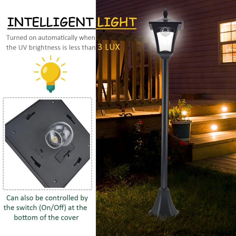 Outsunny Traditional Solar PoweredVictorian Style Lamp Post | IP44 | 160cm-Black