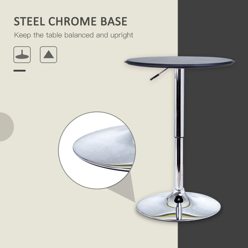 HOMCOM Adjustable Round Bistro Bar Table w/ PVC Leather Steel Base | Desk, Black