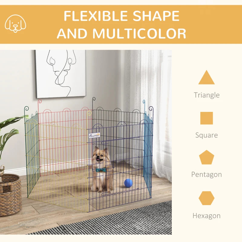 PawHut Powder coated 6 Panel Playpen Dog Puppy Crate Kennel w/ Door, Multicolor