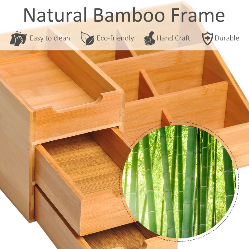 HomCom Elegant Desktop Organiser Home Office 2 x 7 Compartments, Bamboo Wood