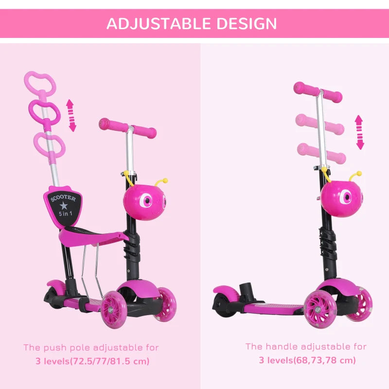 5-in-1 Baby Kick Push Scooter LED Flashing Wheels Adjustable Toddlers, Age 1-8