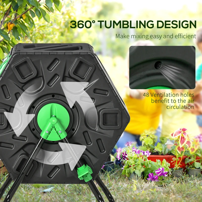Outsunny Portable 65L Garden Compost Bin,Barrel Rotating Composter w/ Steel Legs