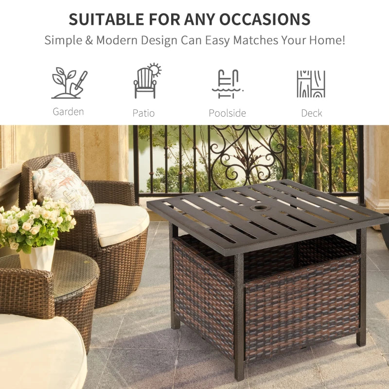 Outsunny Modern Outdoor Rattan Coffee Table w/ Parasol Hole Fit Garden Backyard