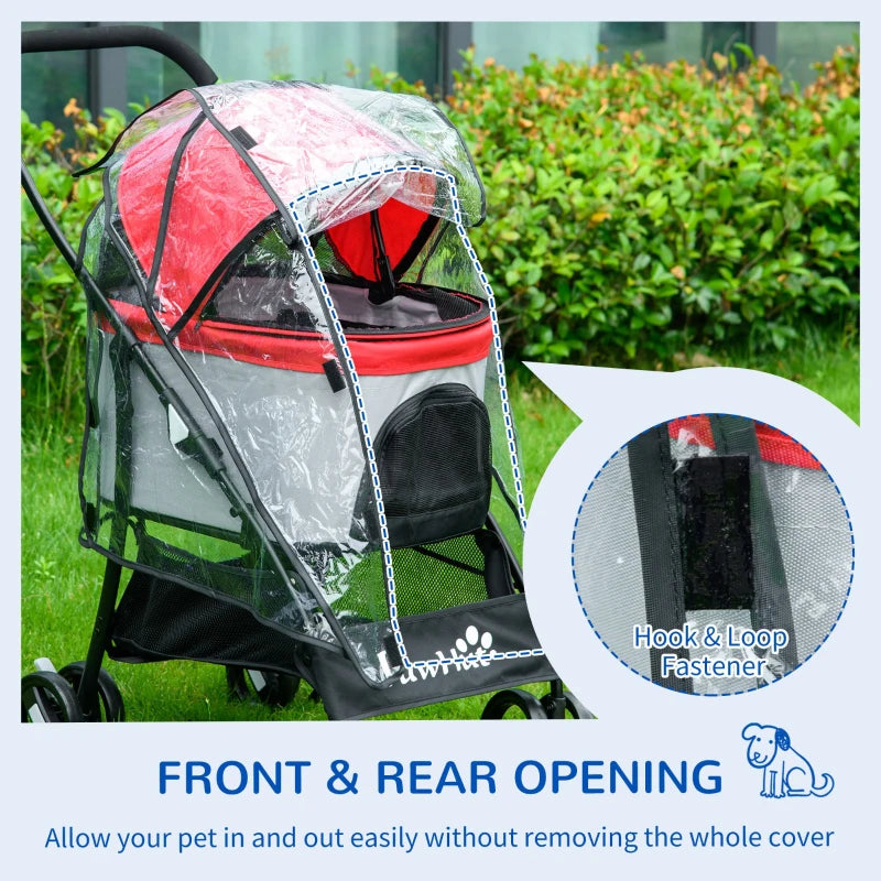 Pawhut Waterproof Rain Cover For Dog Pram Rain Cover with Front Rear Entry, 1 Pcs