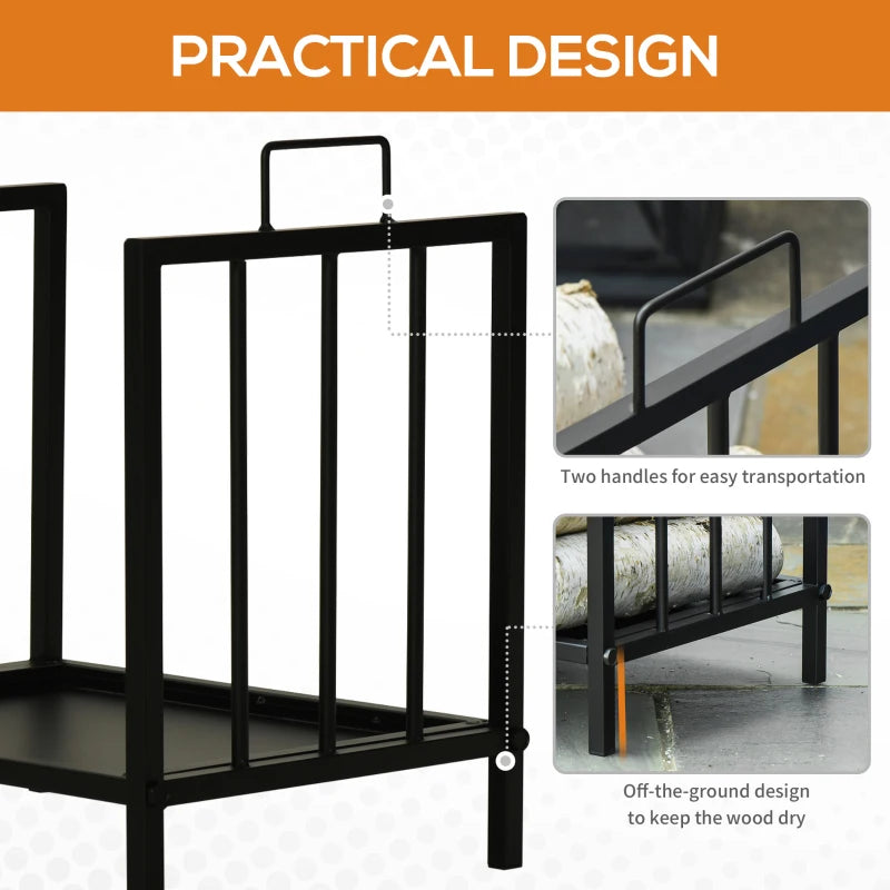 OutSunny Firewood Log Fireplace Wood Storage Rack with 2 Handles Indoor & Outdoor