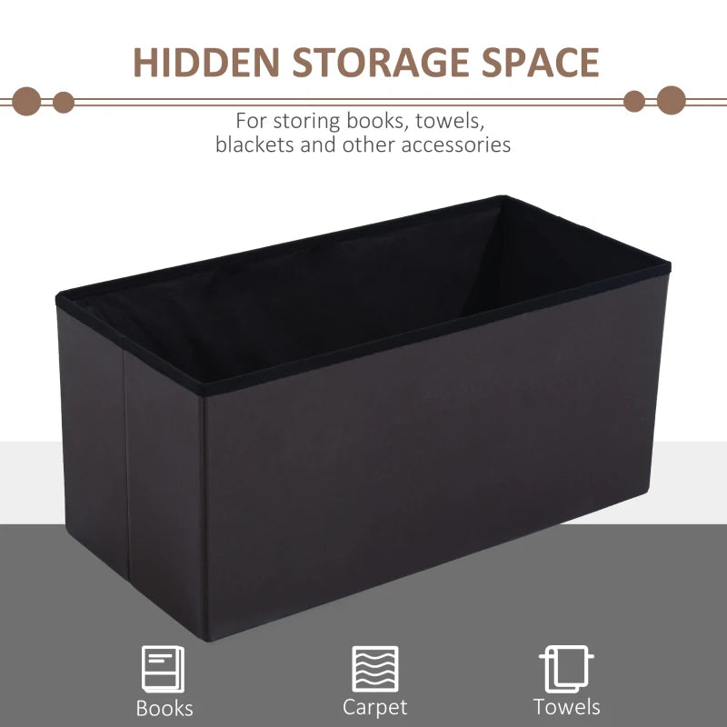 Folding Faux Leather Storage Cube Box Ottoman Bench Seat Brown 76Lx38Wx38H (cm)