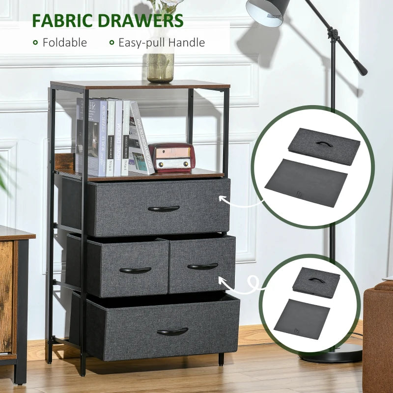 HOMCOM 4 Drawer Storage Chest Unit Home Cabinet w/ Shelves Home Furniture, Black