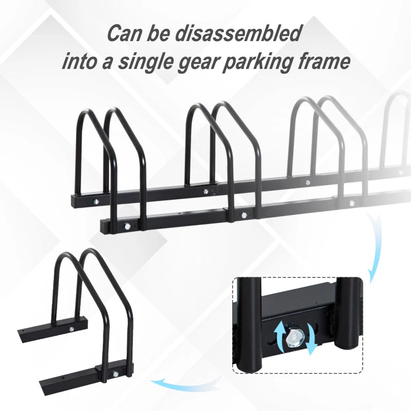 HOMCOM Heavy Duty 5-Bike Parking Rack | Locking Stand Floor | Black Wall Mount