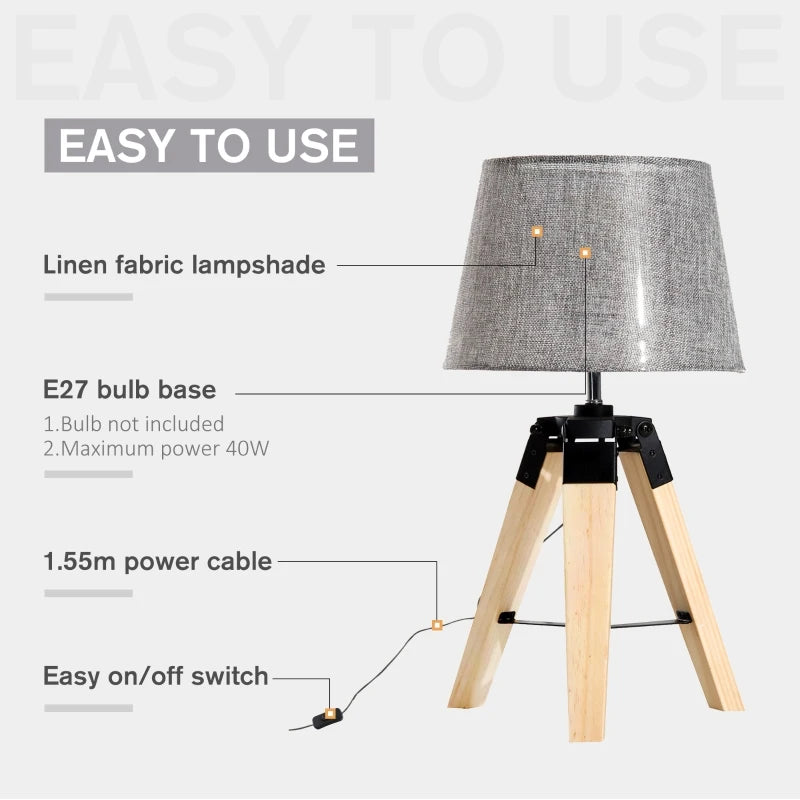HOMCOM 40W Tripod Base Table Lamp Living Room Night Lighting Bedside Desk Decor