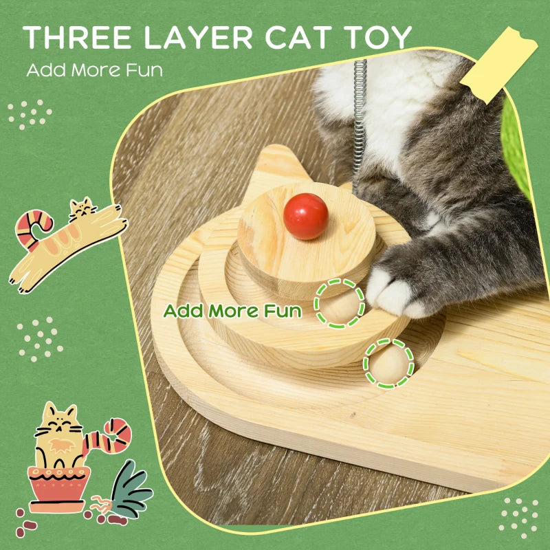 Mushroom-Shaped Cat-Scratching Post for Indoor with Toy Balls & Feather - Beige