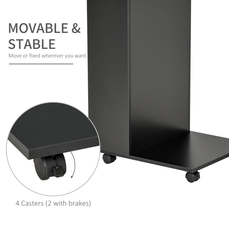 C-Shaped Sofa Side Table for Laptop Coffee w/ Storage and Casters, Homcom Black