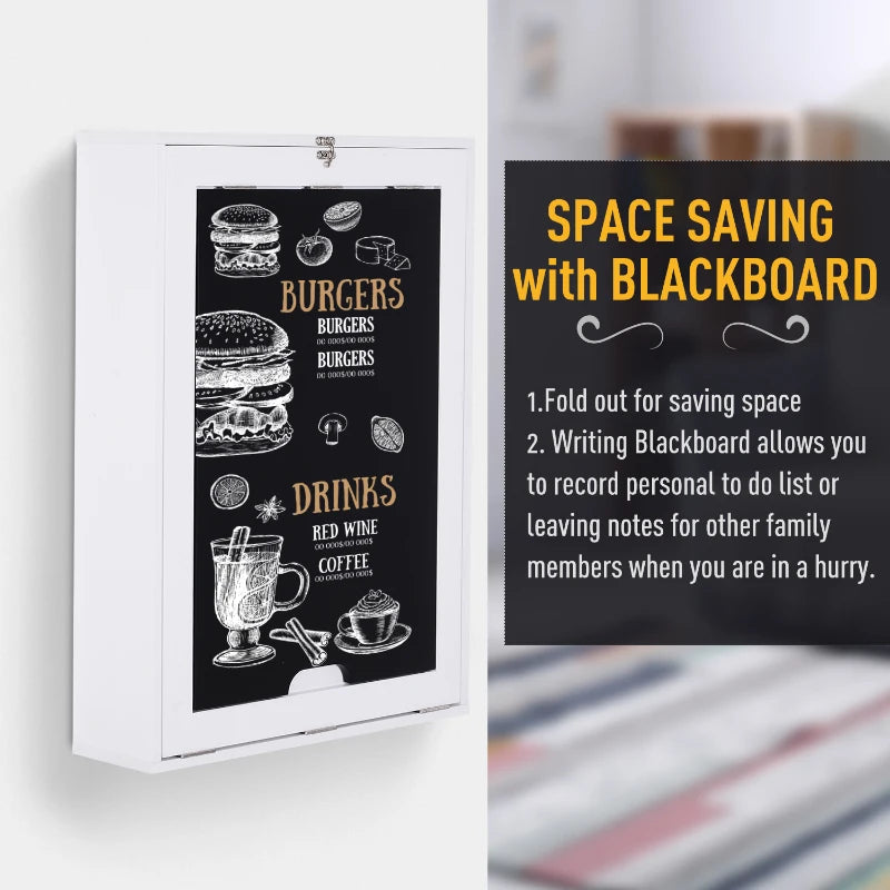 Homcom Folding Wall-Mounted Drop-Leaf Table with Chalkboard MDF,Shelf White 1 Pcs