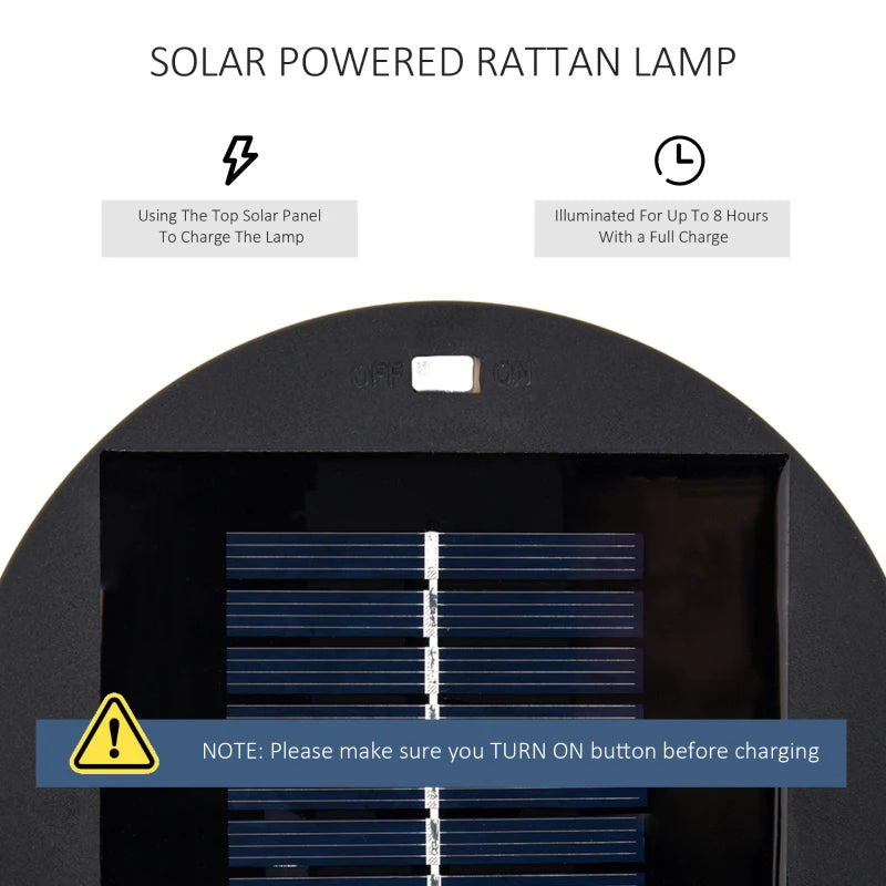 Outsunny Patio Garden Solar Powered Lights Wicker Lantern Auto On/Off, 21.5x61cm