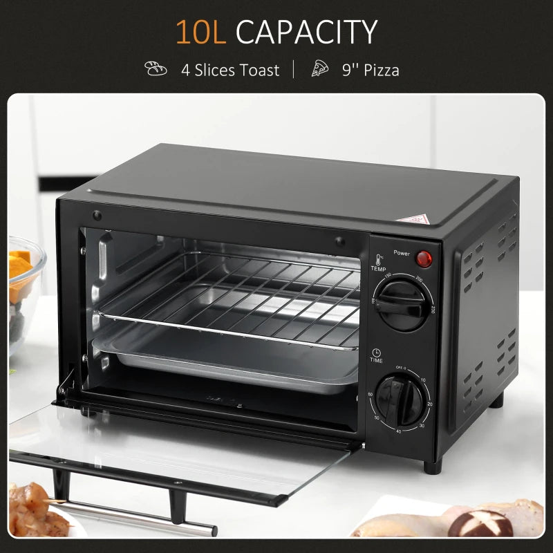 9L Mini Oven Countertop Electric Grill, Toaster Oven 750W with 0-60 Timer Homcom