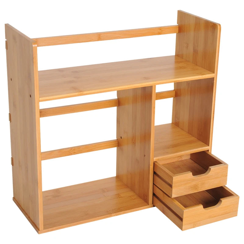 Homcom Elegent Desk Organiser Bookshelf 180° Rotatable 2 Drawers Bamboo | 1 Pcs