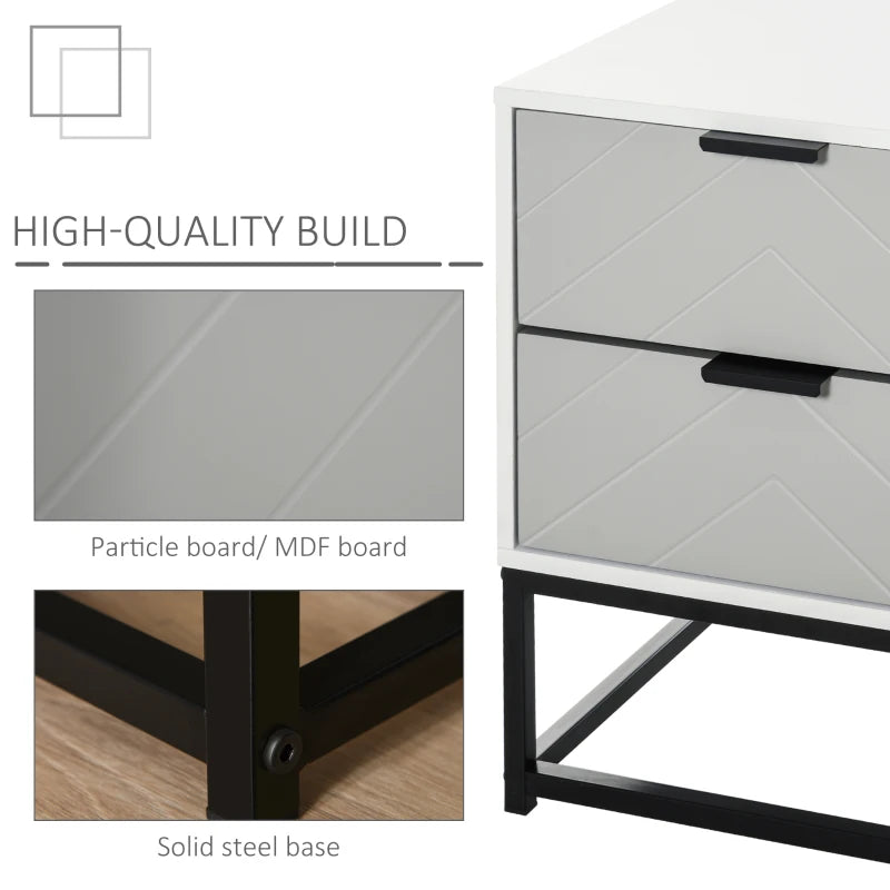 HOMCOM Bedside Cabinet w/ 2 Drawer Storage Unit, Bedroom Table, Metal Base-White