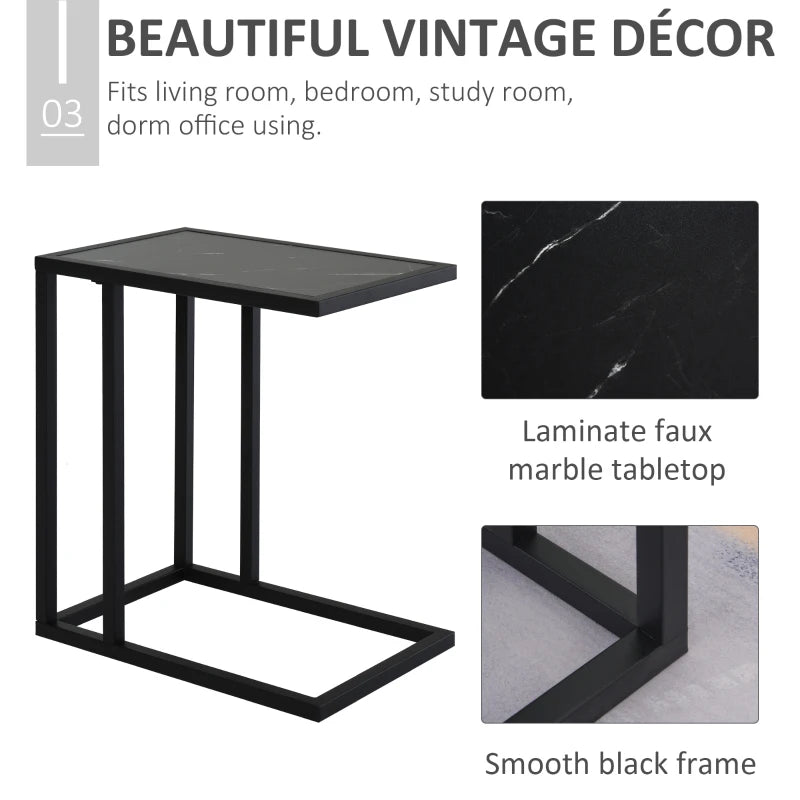 New C-Shape Side Table Marble-Effect Top Metal Frame Space-Saving Furniture