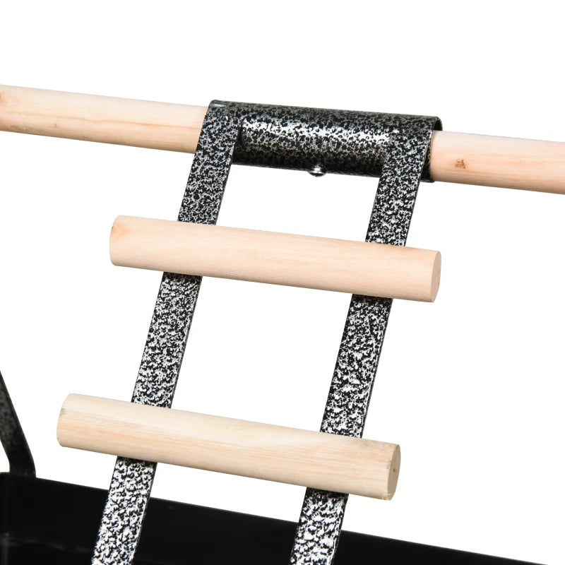 PawHut Portable Bird Stand Resting StainlessSteel Base Perch with Ladder & Bowls