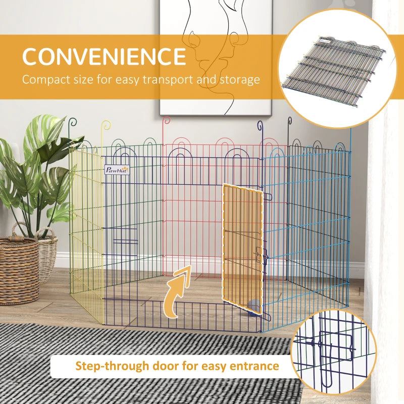 PawHut Powder coated 6 Panel Playpen Dog Puppy Crate Kennel w/ Door, Multicolor