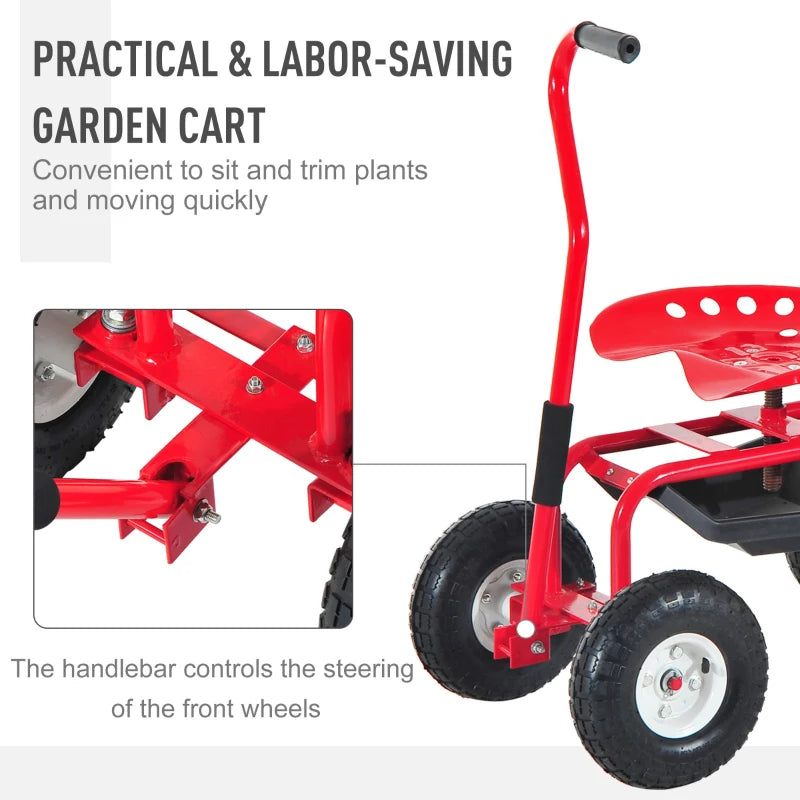 Heavy Duty Rolling Garden , Gardening Cart Planting | Tool Basket & Swivel Seat