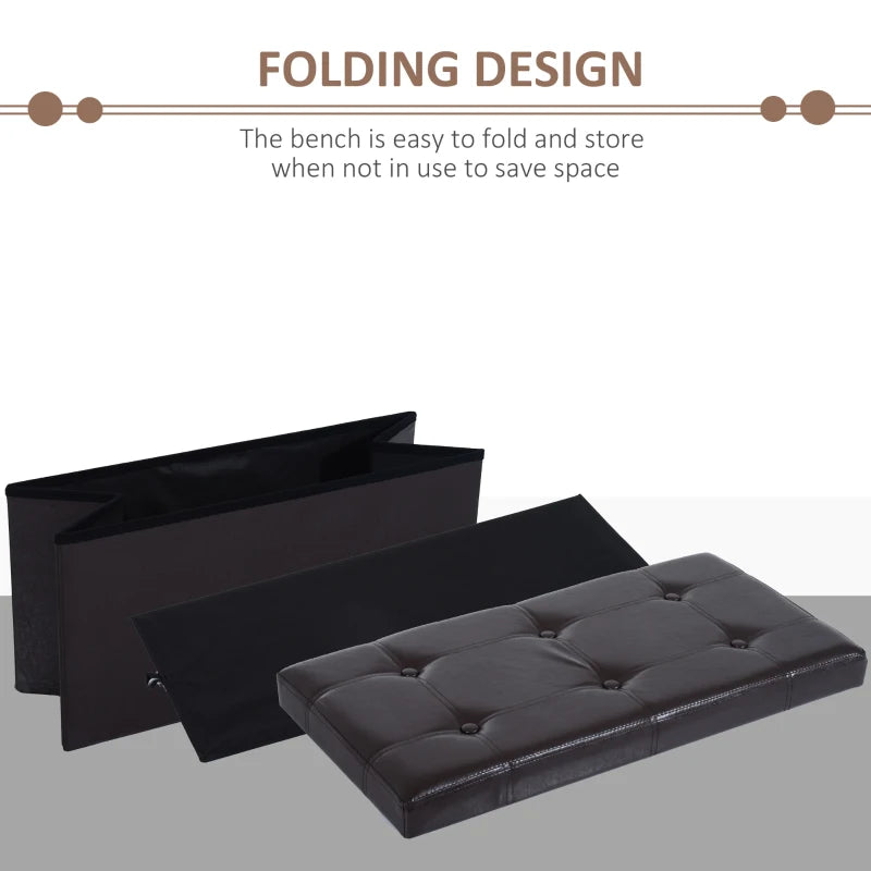 Folding Faux Leather Storage Cube Box Ottoman Bench Seat Brown 76Lx38Wx38H (cm)