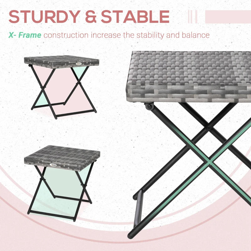 Outsunny Folding Rattan Square Coffee Table Bistro Balcony Garden Steel Frame