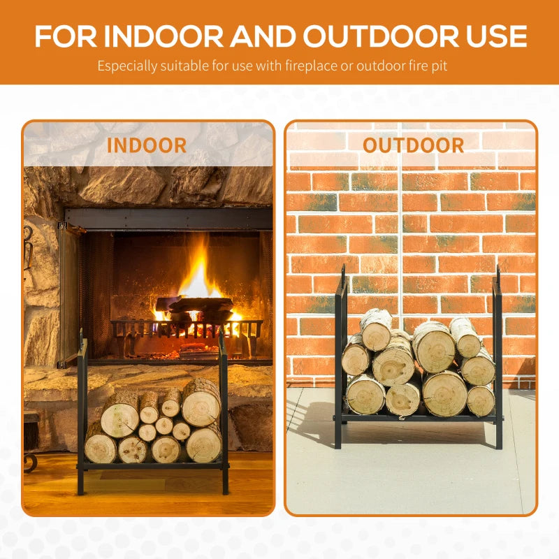 OutSunny Firewood Log Fireplace Wood Storage Rack with 2 Handles Indoor & Outdoor