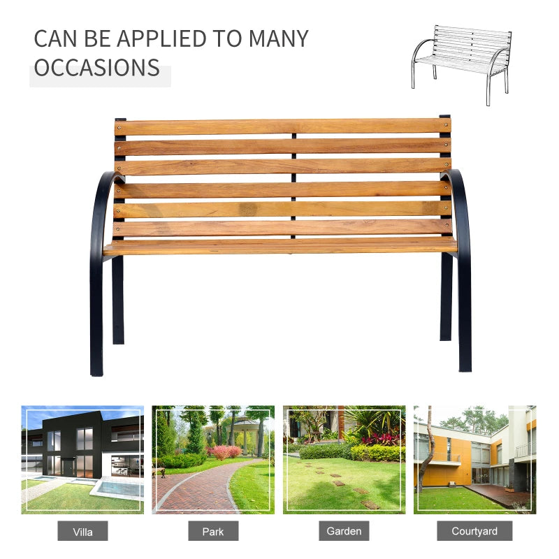OutSunny 2 Person Garden Bench, 122Lx60Wx80Hcm | Steel Frame/Wood Backrest Chair